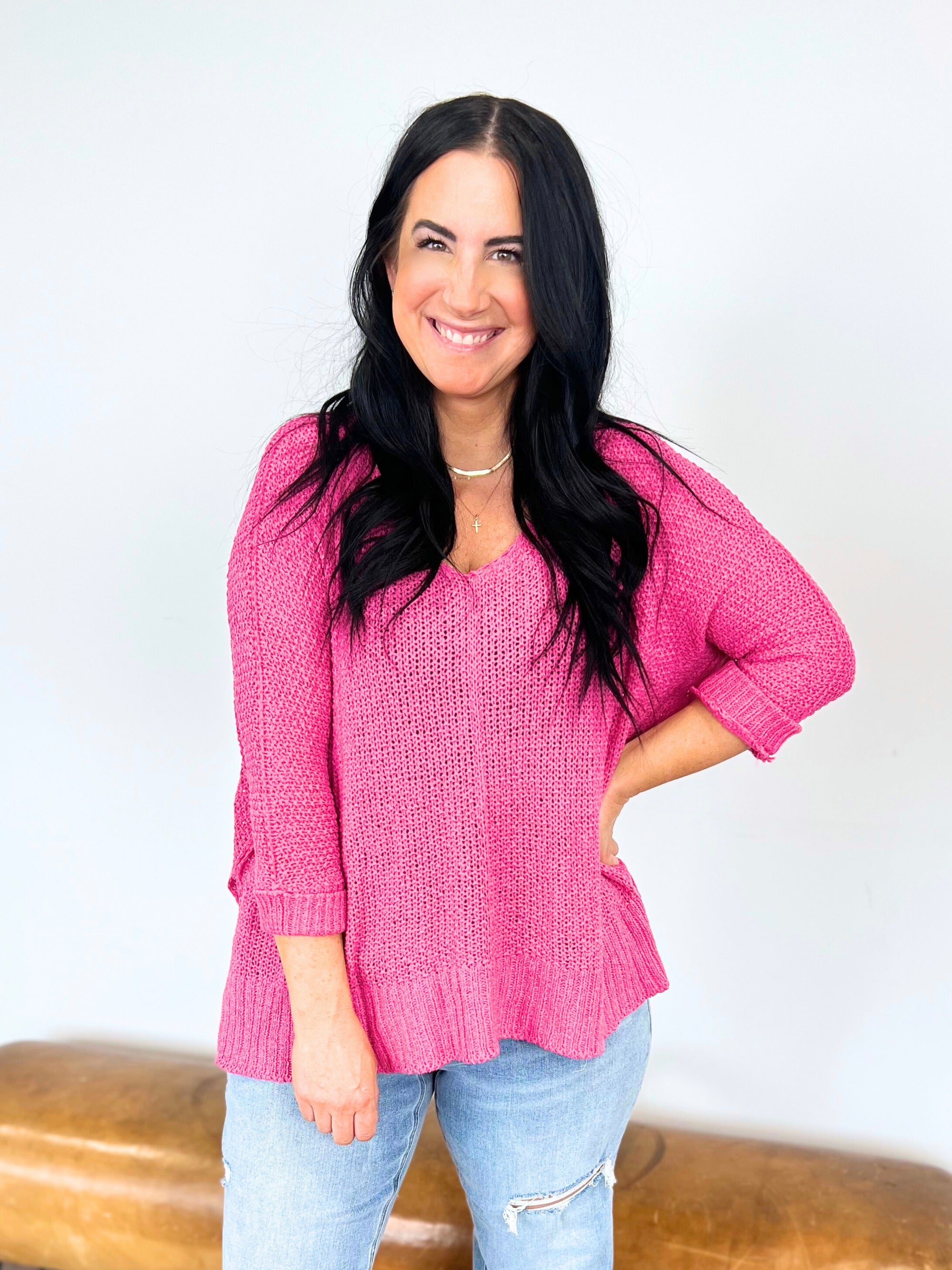 The Crystal SJ Classic Knit Sweater - Hot Pink