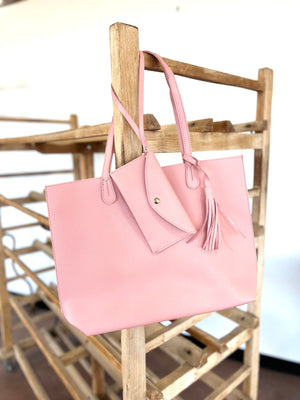 The Tiffany 2 in 1 Vegan Leather Tote - Blush