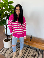The Samantha Striped Sweater - Fuchsia