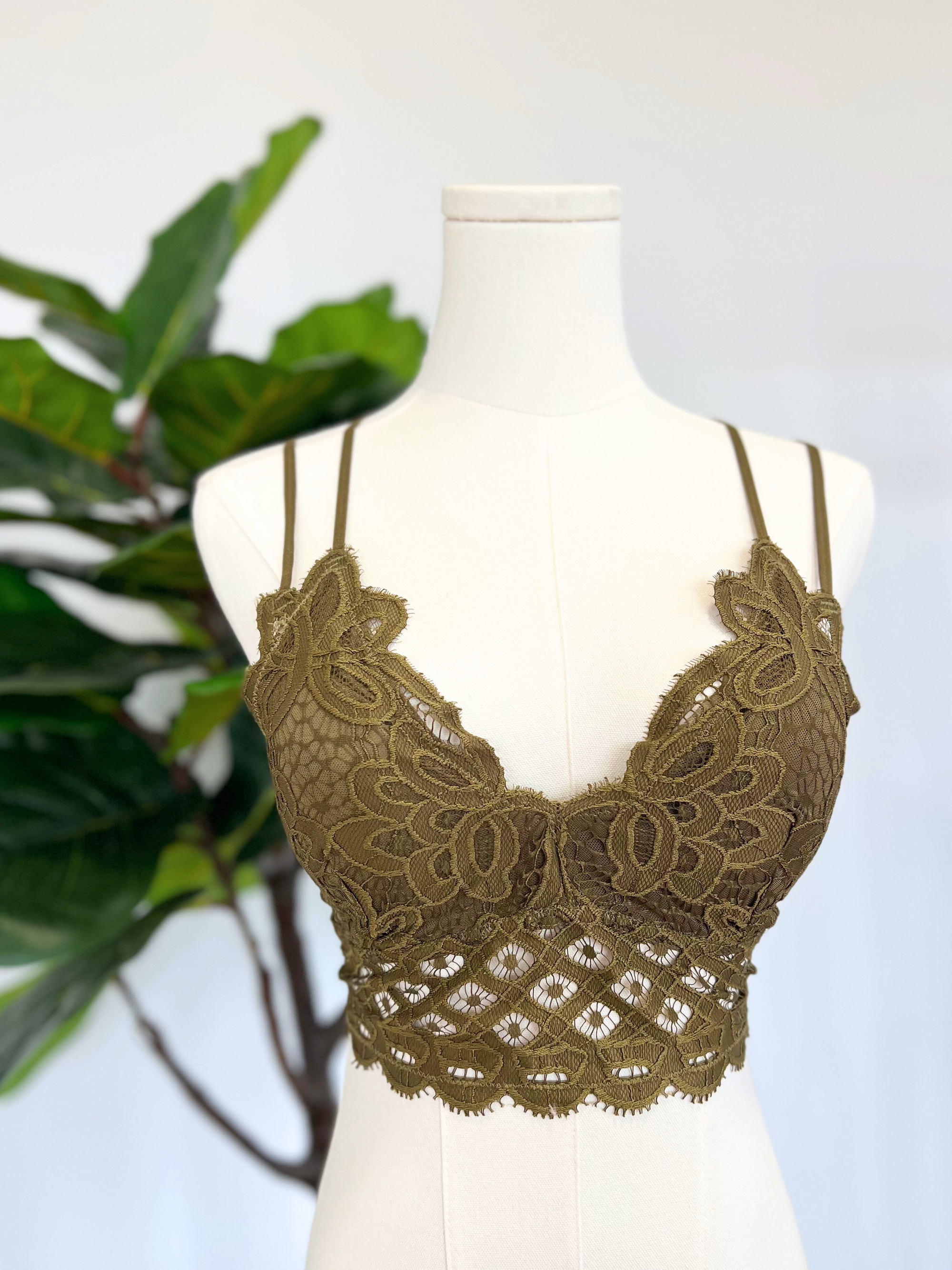 The Paris at Night Lace Bralette - Olive
