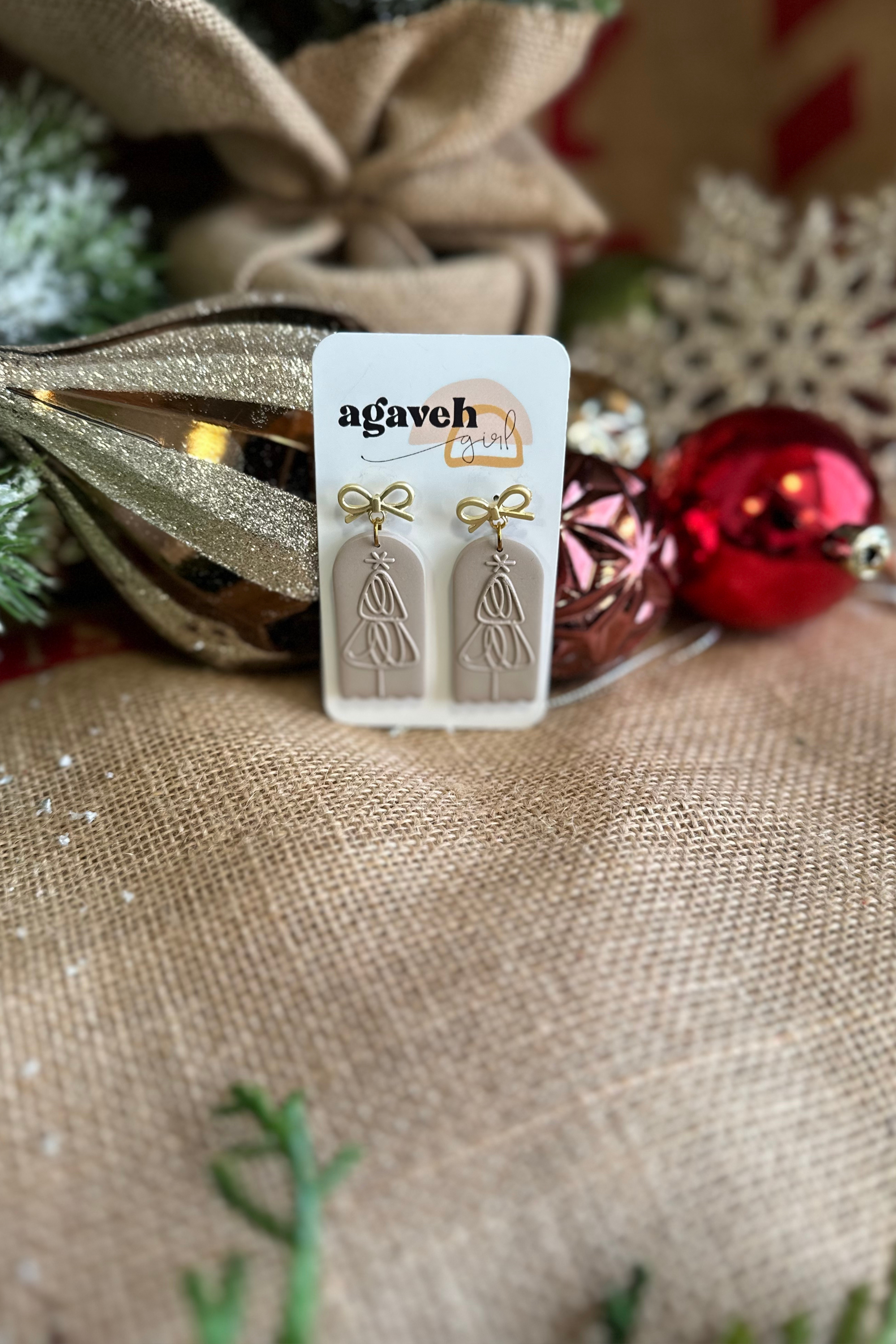 Agaveh Girl Christmas Tree Clay Dangle Earrings- Multiple Options