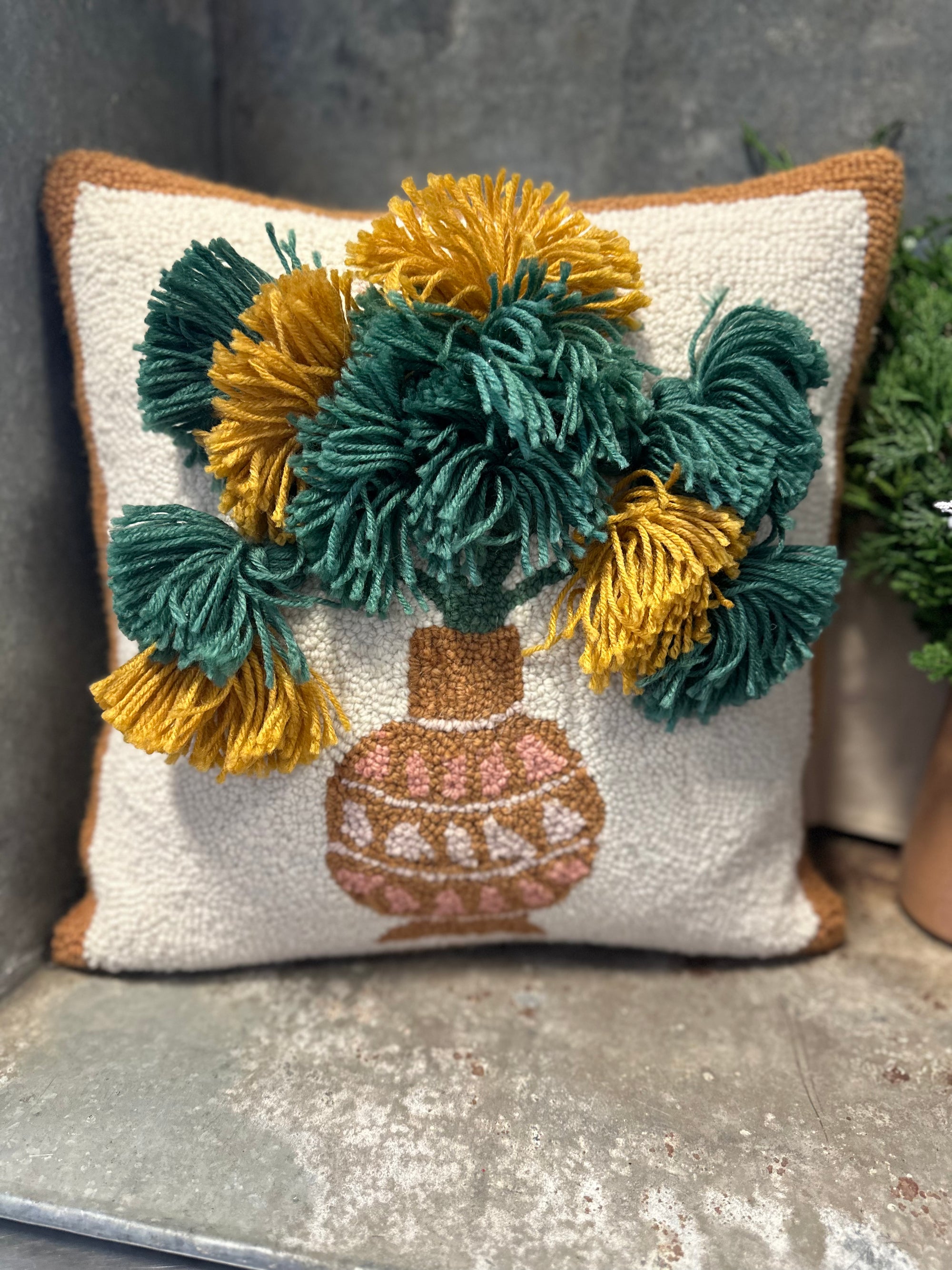 **FINAL SALE** Floral Vase Pillow - Yellow/ Teal